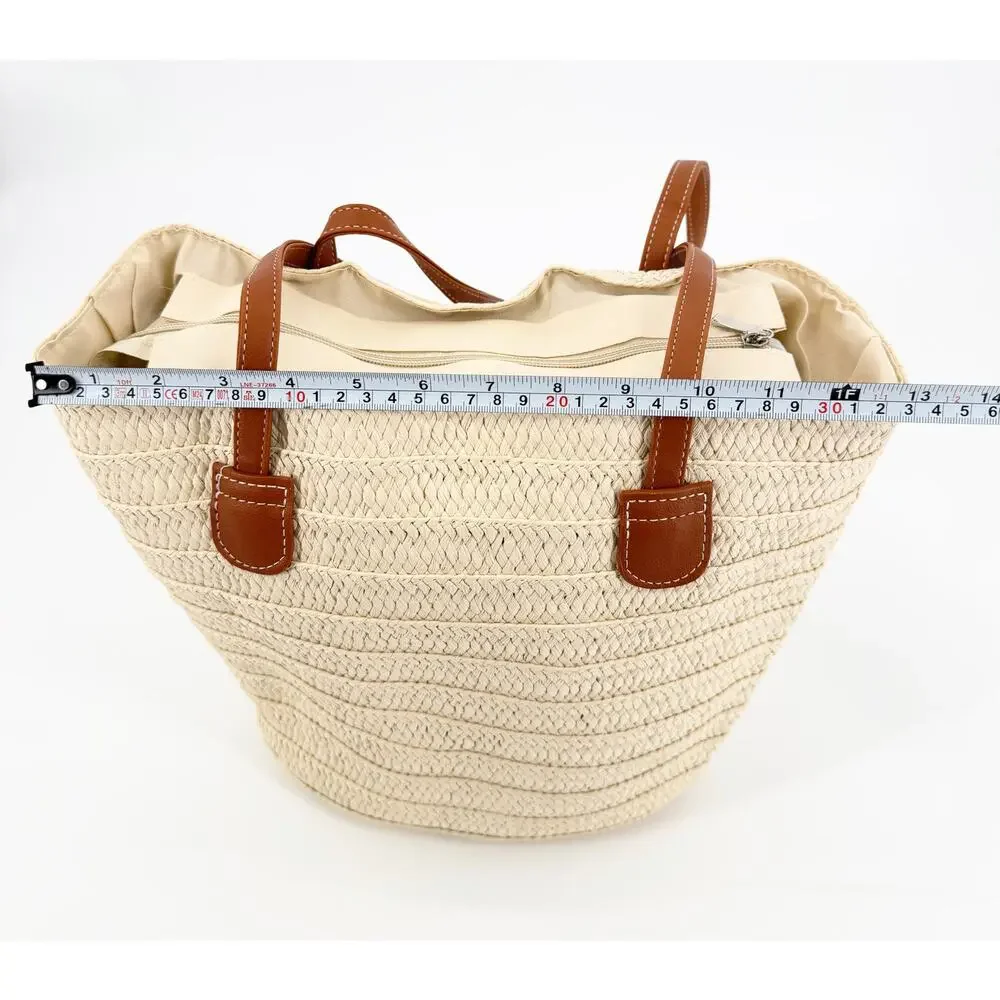 Straw Woven Tote Beach Bag Coastal Resort Market Shopper NWOT Summer Purse